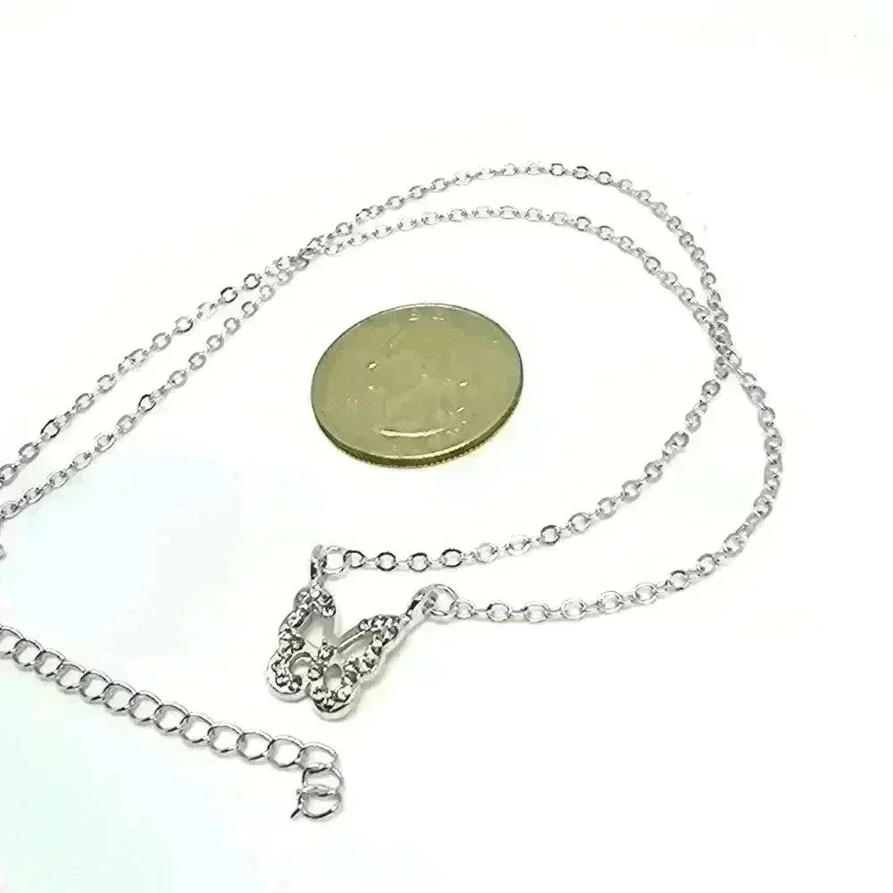 NWOT Sparkly Cubic Zirconia Butterfly Pendant Necklace - Picture 3 of 3